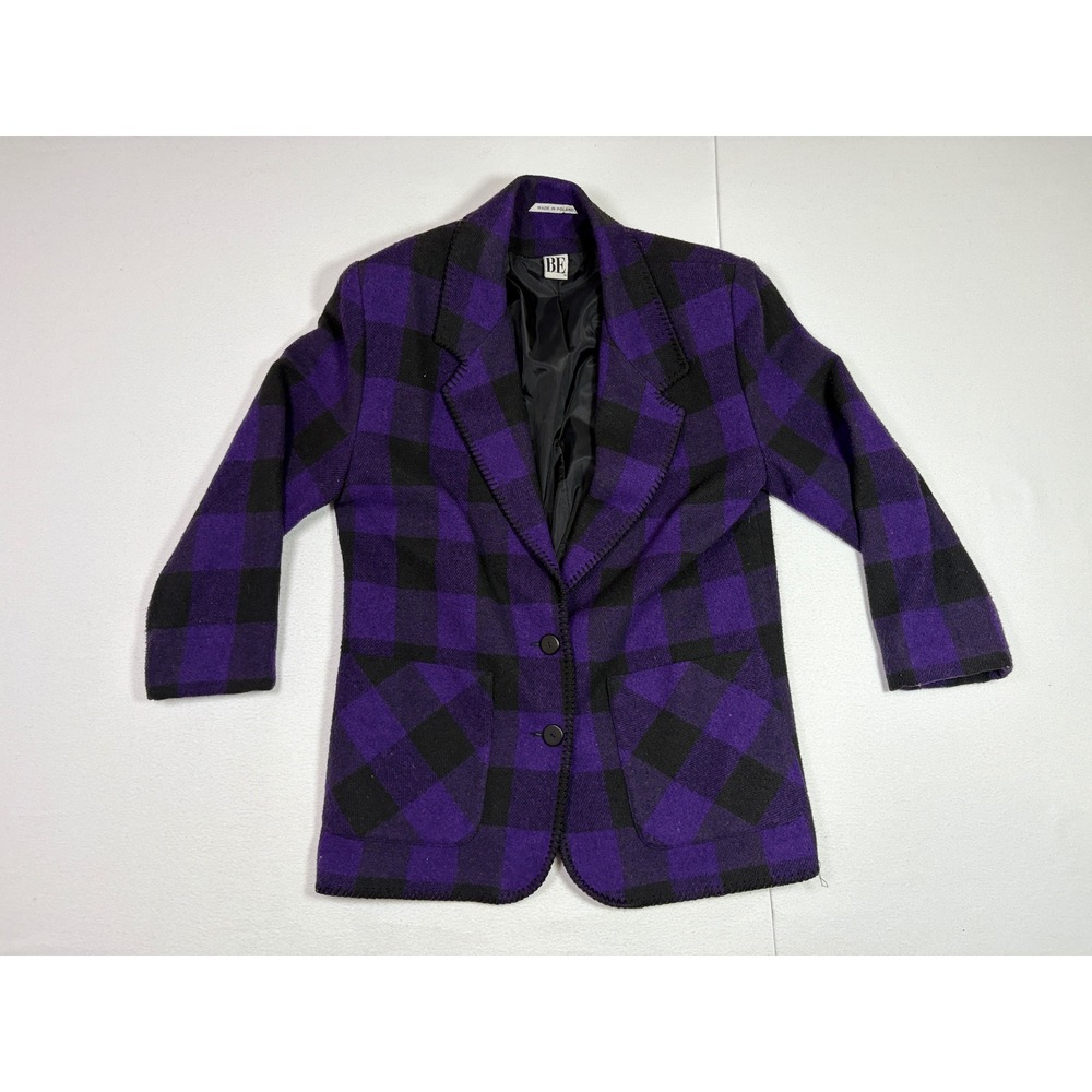 B.E. Vintage Purple Black Buffalo Plaid Blazer Jacket Made in Poland Size M